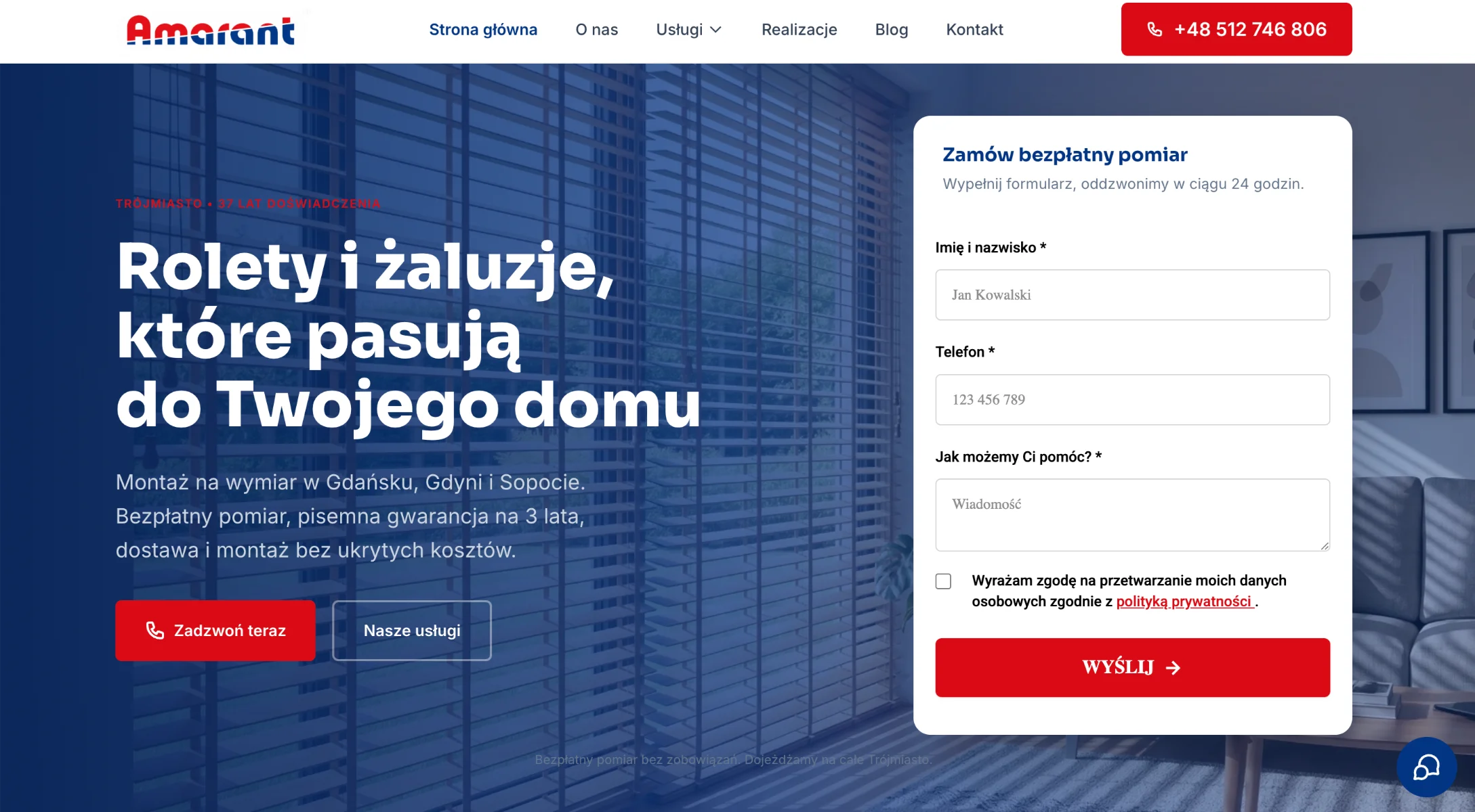 Zrzut strony głównej serwisu Amarant