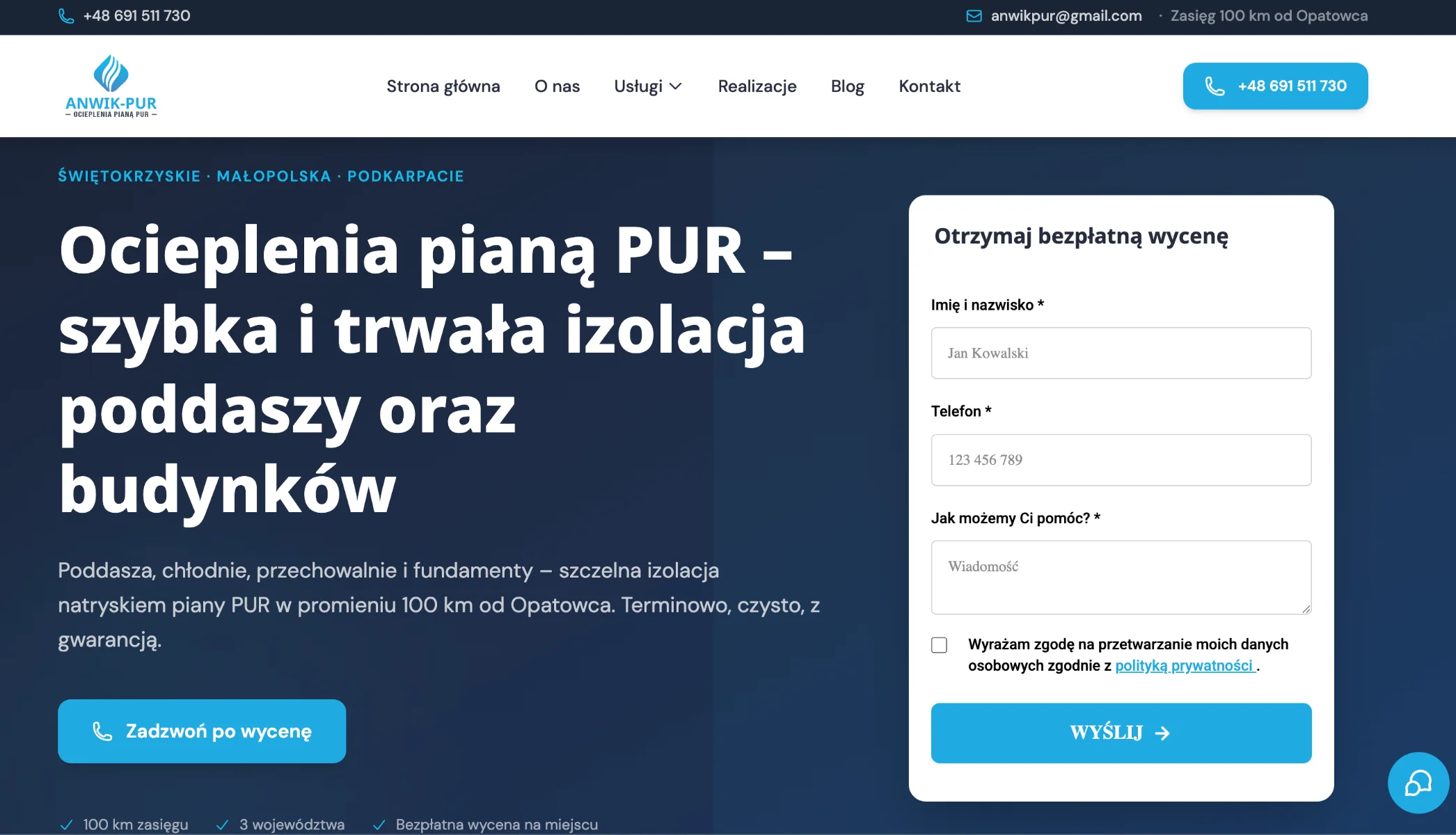 Zrzut strony głównej serwisu ANWIK