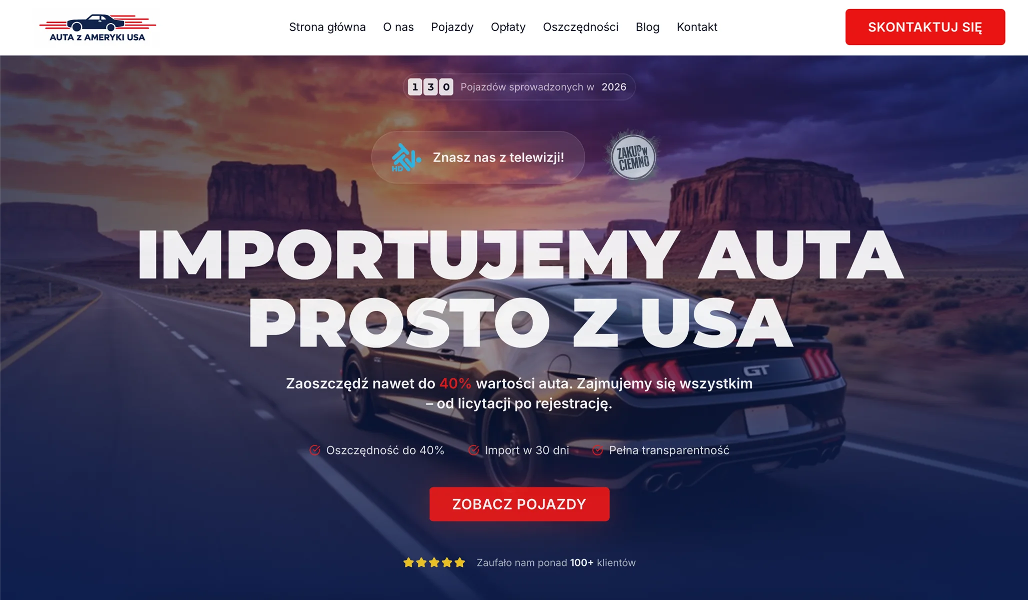 Zrzut strony głównej serwisu Auta z Ameryki USA