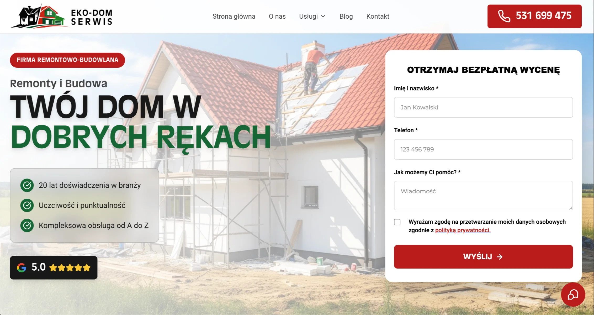 Zrzut strony głównej serwisu Eko-Dom-Serwis