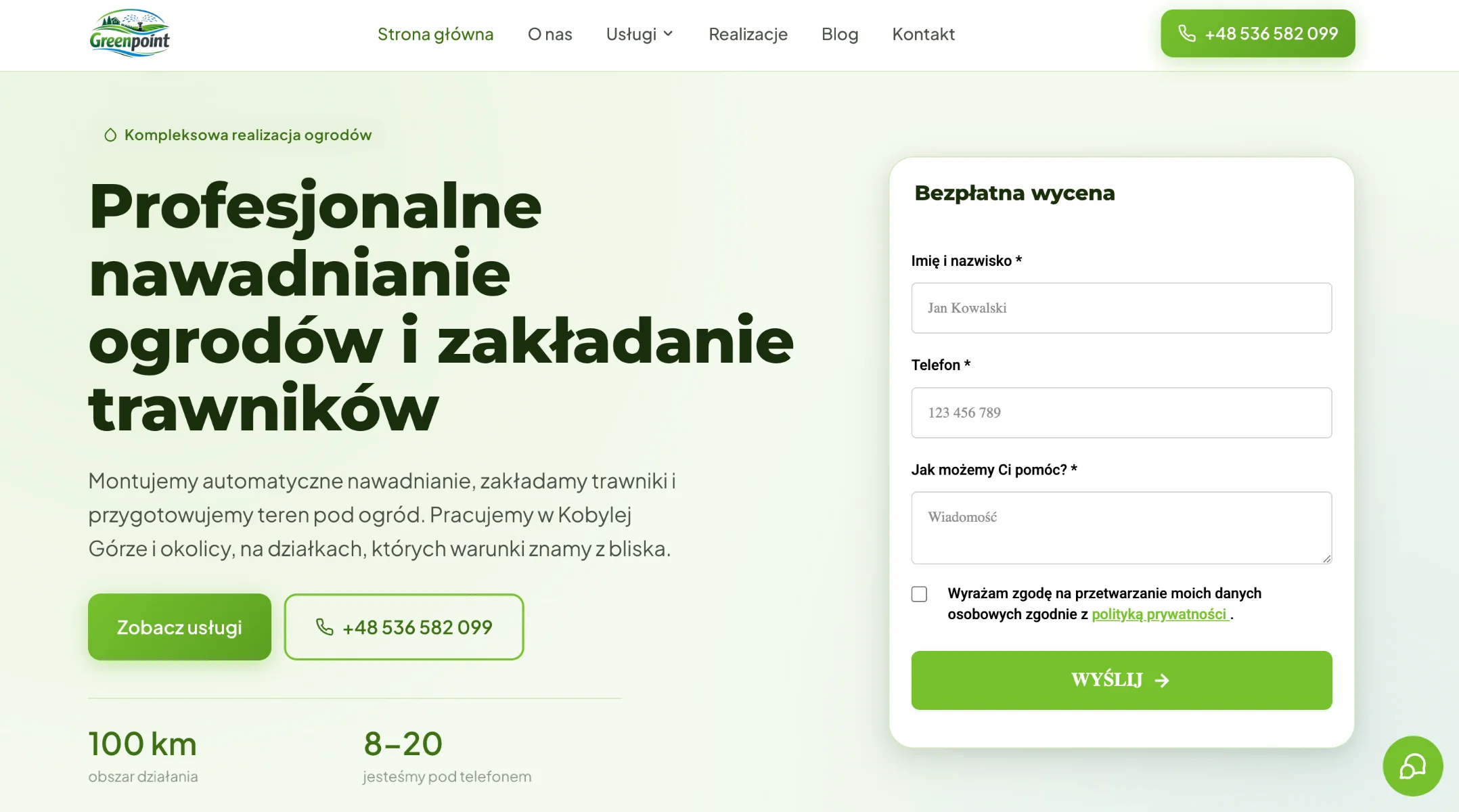 Zrzut strony głównej serwisu Greenpoint