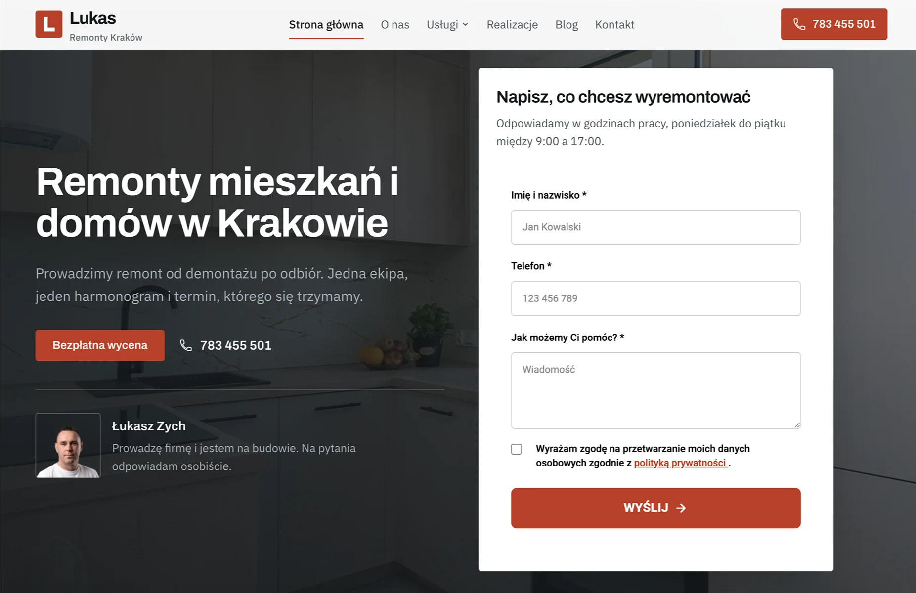 Zrzut strony głównej serwisu Lukas Remonty