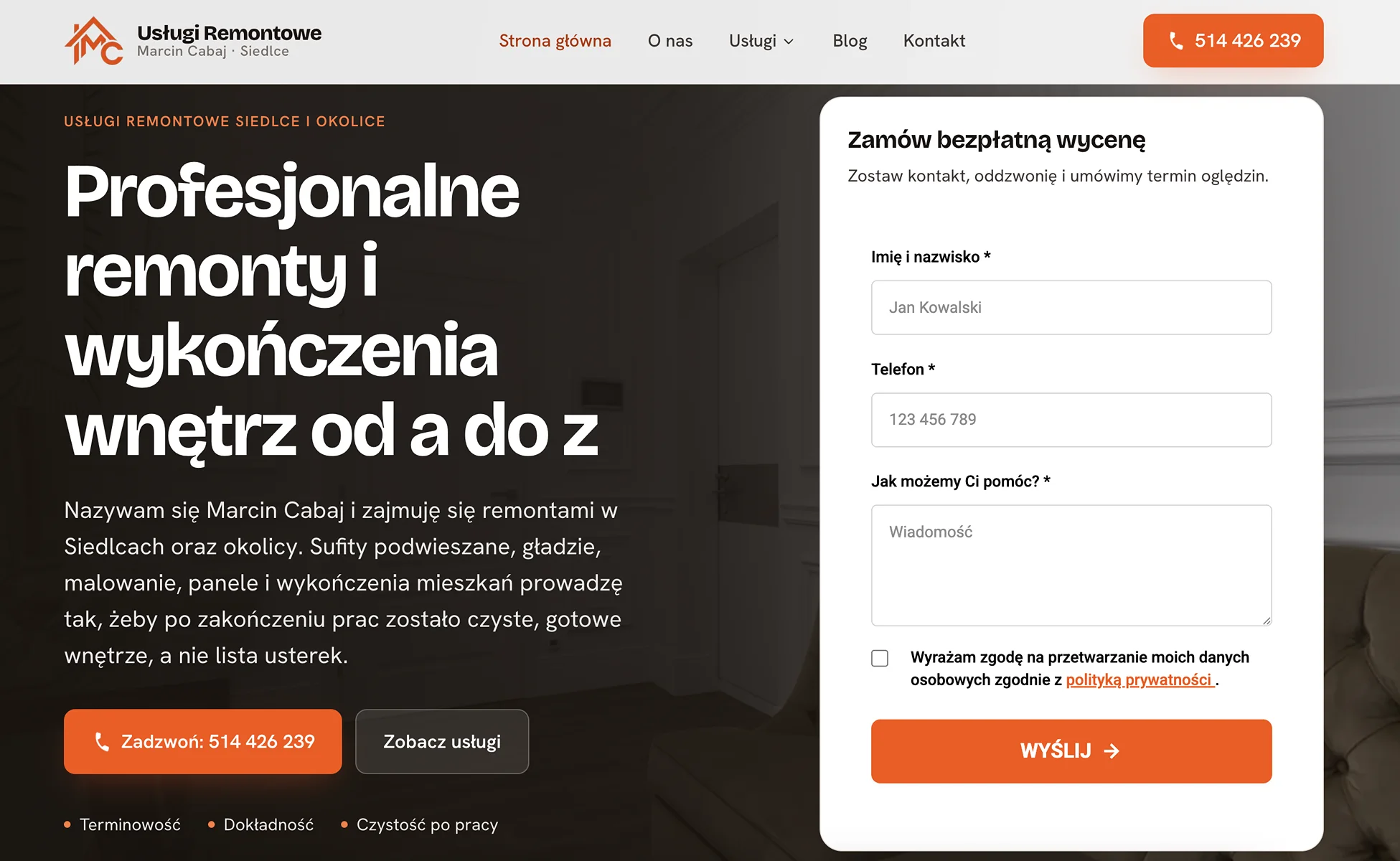 Zrzut strony głównej serwisu Usługi Remontowe MC