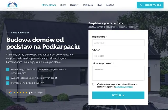 Zrzut strony głównej serwisu AB Solidne Domy