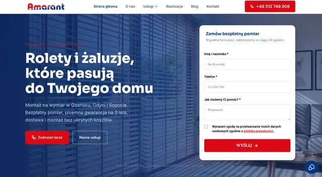 Zrzut strony głównej serwisu Amarant