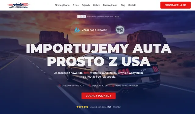 Zrzut strony głównej serwisu Auta z Ameryki USA