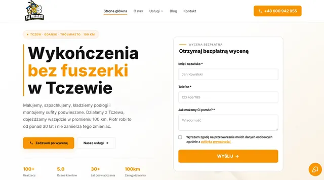 Zrzut strony głównej serwisu Bez Fuszerki