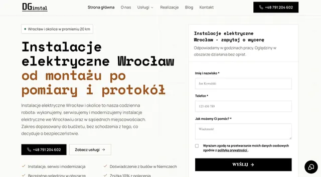 Zrzut strony głównej serwisu DGinstal-bud