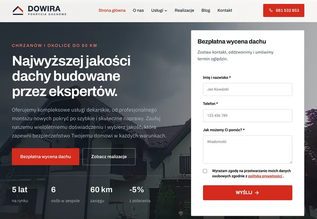 Zrzut strony głównej serwisu DOWIRA