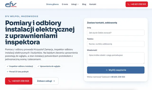 Zrzut strony głównej serwisu EFV WelPol