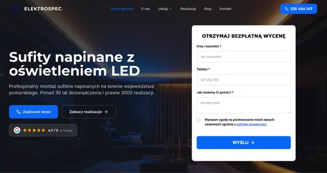 Zrzut strony głównej serwisu ElektroSpec