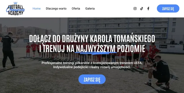 Zrzut strony głównej serwisu Football Champions Academy