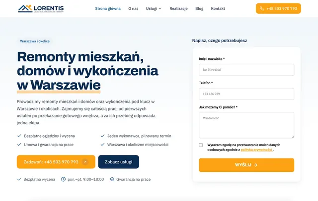 Zrzut strony głównej serwisu Lorentis
