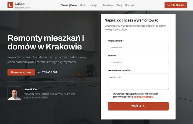 Zrzut strony głównej serwisu Lukas Remonty