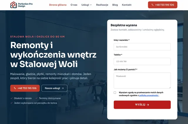 Zrzut strony głównej serwisu Perfection Pro Design