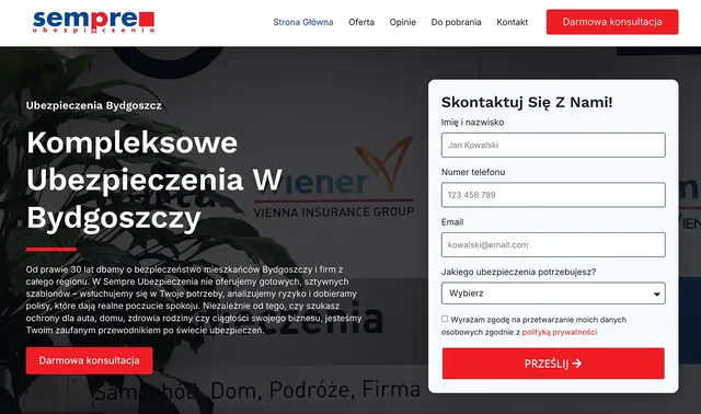 Zrzut strony głównej serwisu Sempre Ubezpieczenia