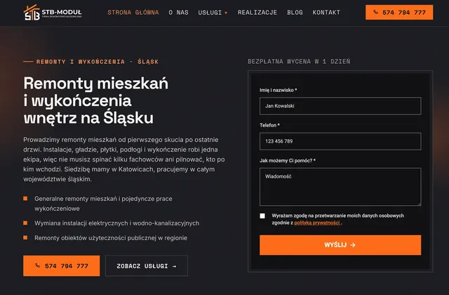 Zrzut strony głównej serwisu STB-Moduł