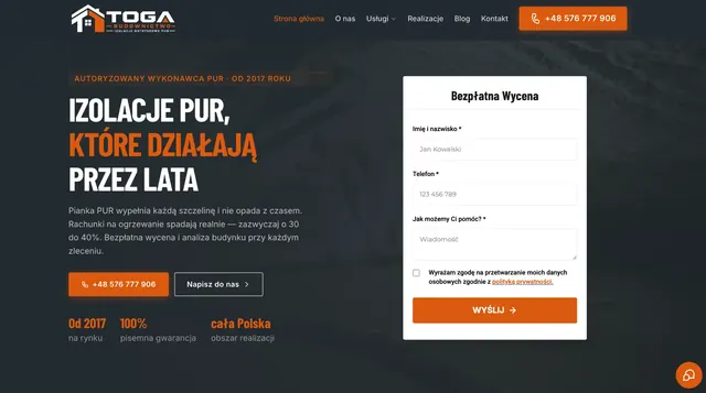 Zrzut strony głównej serwisu TOGA Budownictwo