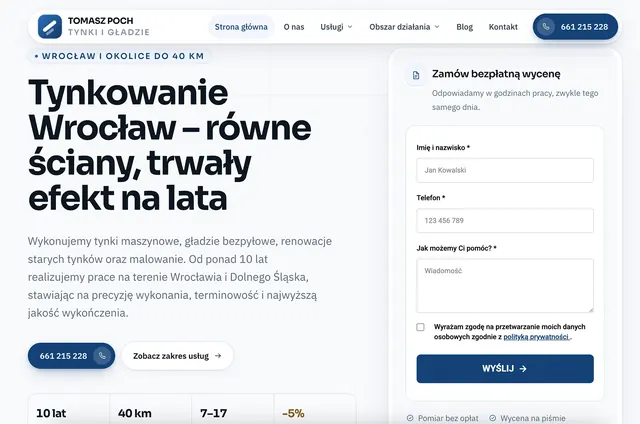 Zrzut strony głównej serwisu Tynkowanie Wrocław
